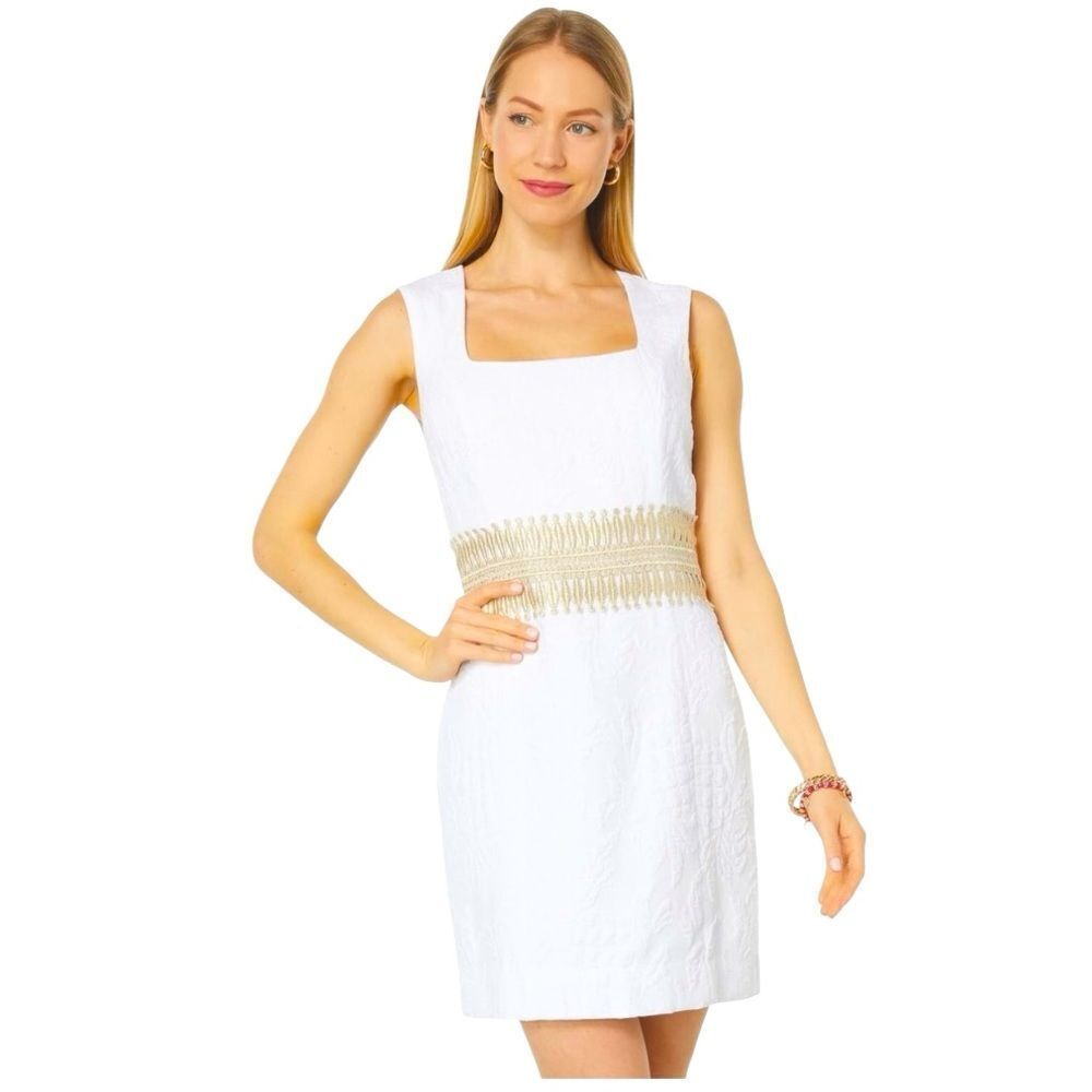 Lilly Pulitzer Rubina Embroidered Square Neck Jacquar Stretch Shift Dress 6